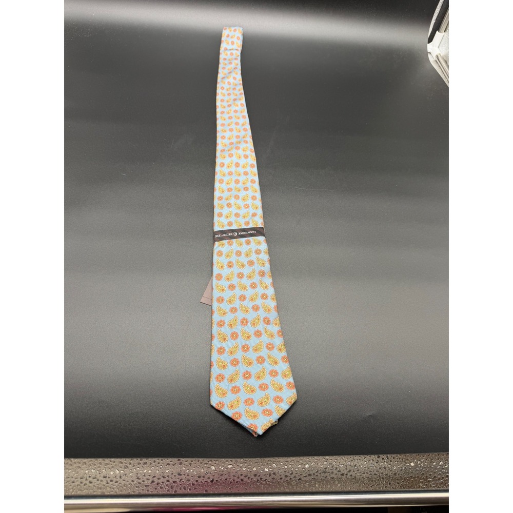 Black Brown 1826 Mens Silk Necktie Light Blue Orange Paisley Floral Tie NEW - Picture 5 of 6